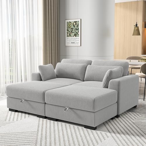 Modernes Ecksofa, 2-Sitzer Sofa mit 2 umwandelbarem Polsterhocker, Großes Sektionssofa mit Schlaffunktion, L Form Couch, U-förmiges Sofa, Modulares Sofa, Eckcouch Schlafcouch mit Kissen,Cordstoff Modernes Ecksofa, 2-Sitzer Sofa mit 2 umwandelbarem Polsterhocker, Großes Sektionssofa mit Schlaffunktion, L Form Couch, U-förmiges Sofa, Modulares Sofa, Eckcouch Schlafcouch mit Kissen,Cordstoff von QMTXBYJ
