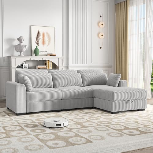 Modernes Ecksofa, 3-Sitzer Sofa mit 1 umwandelbarem Polsterhocker, Großes Sektionssofa mit Schlaffunktion, L Form Couch, U-förmiges Sofa, Modulares Sofa, Eckcouch Schlafcouch mit Kissen,Cordstoff Modernes Ecksofa, 3-Sitzer Sofa mit 1 umwandelbarem Polsterhocker, Großes Sektionssofa mit Schlaffunktion, L Form Couch, U-förmiges Sofa, Modulares Sofa, Eckcouch Schlafcouch mit Kissen,Cordstoff von QMTXBYJ