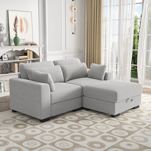 Modernes Ecksofa, 3-Sitzer Sofa mit 1 umwandelbarem Polsterhocker, Großes Sektionssofa mit Schlaffunktion, L Form Couch, U-förmiges Sofa, Modulares Sofa, Eckcouch Schlafcouch mit Kissen,Cordstoff Modernes Ecksofa, 3-Sitzer Sofa mit 1 umwandelbarem Polsterhocker, Großes Sektionssofa mit Schlaffunktion, L Form Couch, U-förmiges Sofa, Modulares Sofa, Eckcouch Schlafcouch mit Kissen,Cordstoff von QMTXBYJ