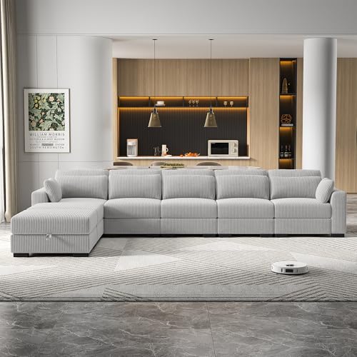Modernes Ecksofa, 5-Sitzer Sofa mit 1 umwandelbarem Polsterhocker, Großes Sektionssofa mit Schlaffunktion, L Form Couch, U-förmiges Sofa, Modulares Sofa, Eckcouch Schlafcouch mit Kissen,Cordstoff Modernes Ecksofa, 5-Sitzer Sofa mit 1 umwandelbarem Polsterhocker, Großes Sektionssofa mit Schlaffunktion, L Form Couch, U-förmiges Sofa, Modulares Sofa, Eckcouch Schlafcouch mit Kissen,Cordstoff von QMTXBYJ