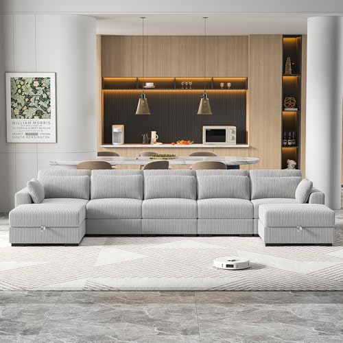 Modernes Ecksofa, 5-Sitzer Sofa mit 2 umwandelbarem Polsterhocker, Großes Sektionssofa mit Schlaffunktion, L Form Couch, U-förmiges Sofa, Modulares Sofa, Eckcouch Schlafcouch mit Kissen,Cordstoff Modernes Ecksofa, 5-Sitzer Sofa mit 2 umwandelbarem Polsterhocker, Großes Sektionssofa mit Schlaffunktion, L Form Couch, U-förmiges Sofa, Modulares Sofa, Eckcouch Schlafcouch mit Kissen,Cordstoff von QMTXBYJ