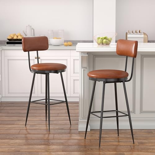 QMTXBYJ Barhocker 2er Set,Barstuhl aus PU-Kunstleder,Barstuhl PU-Kunstleder Sitzhöhe 85.5 cm,Moderne Barhocker mit Lehne und Schwarze Metallbeinen für Hausbar Küche, Esszimmer,Bistro von QMTXBYJ