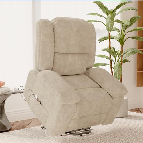QMTXBYJ Elektrischer Massagesessel, Aufstehsessel, Relax und Massagefunktion, verstellbare Neigung und Fußstütze, Massagesessel, Relaxsessel (beige) von QMTXBYJ