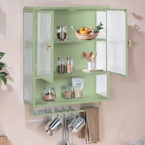 QMTXBYJ Hängeschrank Küchenschrank,60cm Wandschrank mit 2 Glastüren und Offenes Regalen,Handtuchhalter,Badschrank Hängend,Hängend Aufbewahrungsschrank für Küche Bad,Badezimmer,60x23x78cm von QMTXBYJ