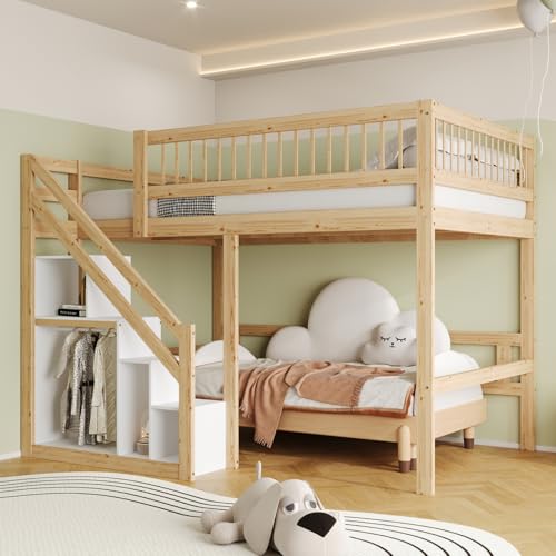 QMTXBYJ Kinderbett Etagenbett 140x200,Hochbett mit Treppe & Aufbewahrungsschrank,Hochbett 140x200,Funktionsbett Doppelbett Stockbett Kinderhochbett für Teenager, Erwachsene,Ohne Matratze QMTXBYJ Kinderbett Etagenbett 140x200,Hochbett mit Treppe & Aufbewahrungsschrank,Hochbett 140x200,Funktionsbett Doppelbett Stockbett Kinderhochbett für Teenager, Erwachsene,Ohne Matratze von QMTXBYJ