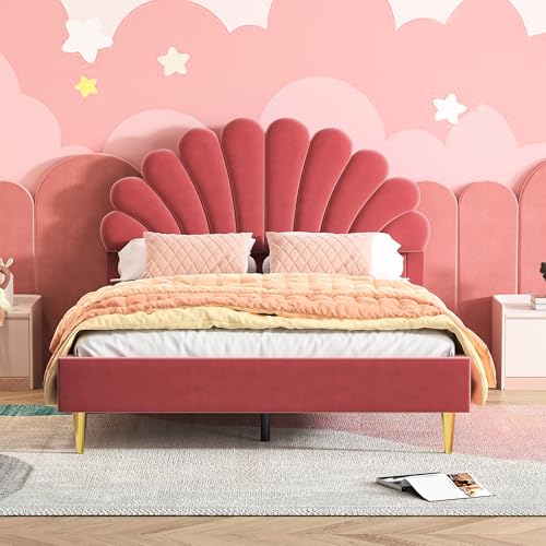 QMTXBYJ Kinderbett Mädchen 140 x 200cm,Bettrahmen mit Geblümtem Kopfteil und Rückenlehne,Lattenrost,Bettgestell für Mädchen,Mädchenbett Bettgestell aus Samtstoff,Ohne Matratze QMTXBYJ Kinderbett Mädchen 140 x 200cm,Bettrahmen mit Geblümtem Kopfteil und Rückenlehne,Lattenrost,Bettgestell für Mädchen,Mädchenbett Bettgestell aus Samtstoff,Ohne Matratze von QMTXBYJ