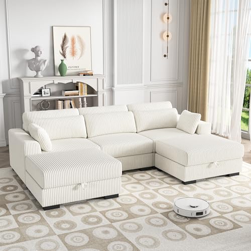QMTXBYJ Modernes Ecksofa 3 Sitzer Sofa mit 2 Stauraum-Ottomane, Dreisitzer Stoffsofa aus Cordstoff, Großes Sektionssofa mit Kissen, Modulares Sofa, Eckcouch in U-Form Rechts/Links für Wohnzimmer QMTXBYJ Modernes Ecksofa 3 Sitzer Sofa mit 2 Stauraum-Ottomane, Dreisitzer Stoffsofa aus Cordstoff, Großes Sektionssofa mit Kissen, Modulares Sofa, Eckcouch in U-Form Rechts/Links für Wohnzimmer von QMTXBYJ
