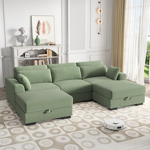 QMTXBYJ Modernes Ecksofa 3 Sitzer Sofa mit 2 Stauraum-Ottomane, Dreisitzer Stoffsofa aus Cordstoff, Großes Sektionssofa mit Kissen, Modulares Sofa, Eckcouch in U-Form Rechts/Links für Wohnzimmer QMTXBYJ Modernes Ecksofa 3 Sitzer Sofa mit 2 Stauraum-Ottomane, Dreisitzer Stoffsofa aus Cordstoff, Großes Sektionssofa mit Kissen, Modulares Sofa, Eckcouch in U-Form Rechts/Links für Wohnzimmer von QMTXBYJ