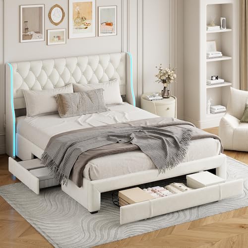 QMTXBYJ Polsterbett 140 x 200 cm,Doppelbett mit LED-Kopfteil und Schubladen,Stauraumbetten Jugendbett Bettgestell,Bett mit Matratze und Lattenrost,Bettgestell mit Verstellbares Kopfteil QMTXBYJ Polsterbett 140 x 200 cm,Doppelbett mit LED-Kopfteil und Schubladen,Stauraumbetten Jugendbett Bettgestell,Bett mit Matratze und Lattenrost,Bettgestell mit Verstellbares Kopfteil von QMTXBYJ