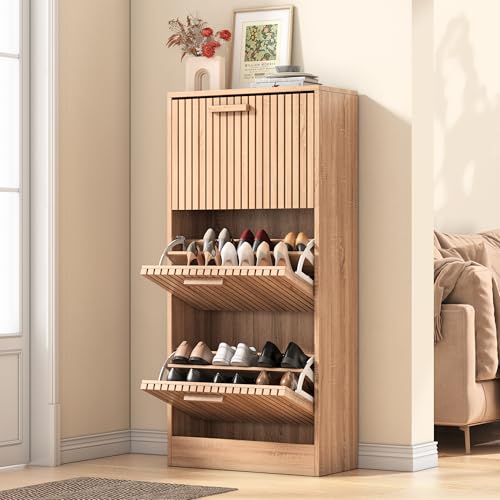QMTXBYJ Schuhschrank mit 3 Klappen,60x24x113cm,Schuhkommode aus Holz,Schuhkipper Schmal,Schmaler Schuhschrank,Schrank Flur Schuhkommode für Flur und Wohnzimmer Eingangsbereich QMTXBYJ Schuhschrank mit 3 Klappen,60x24x113cm,Schuhkommode aus Holz,Schuhkipper Schmal,Schmaler Schuhschrank,Schrank Flur Schuhkommode für Flur und Wohnzimmer Eingangsbereich von QMTXBYJ