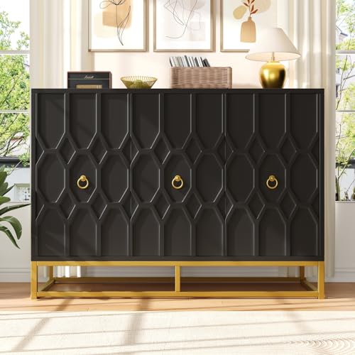 QMTXBYJ Sideboard Küche,Sideboard Kommode mit Einzigartigem Wellendesign und Goldenen Griffen und Füßen,Küchenschrank mit Arbeitsplatte,Küchenbuffet für Wohnzimmer und Esszimmer,120 x 40 x 85cm von QMTXBYJ