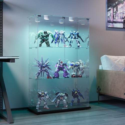 QMTXBYJ Vitrine aus Glas mit Touch LED, 124 x 78,5 x 35 cm, moderner Sammlerschrank aus 3-lagigen Gläsern mit 2 Türen und Schloss, 5 mm Hartglas, transparent, stehend, für Wohnzimmer von QMTXBYJ