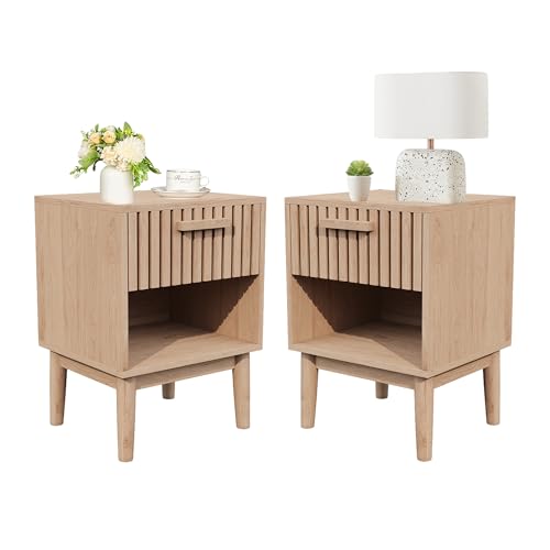 Rattan Nachttisch 2er Set,Beistelltisch mit Schubladen und Ablagefach,Nachtschrank,Schlichte Nachtkommode,Holz Sofatisch Couchtisch,Rattan Kommodeschrank für Schlafzimmer/Wohnzimmer Rattan Nachttisch 2er Set,Beistelltisch mit Schubladen und Ablagefach,Nachtschrank,Schlichte Nachtkommode,Holz Sofatisch Couchtisch,Rattan Kommodeschrank für Schlafzimmer/Wohnzimmer von QMTXBYJ