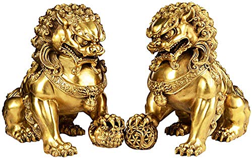 QMZDXH Feng Shui Löwe Statue Ornamente Reichtum Prosperity Paar Fu FOO Hunde Skulptur, Peking Löwen Paar Fu FOO Hunde Statuen Bestes Einweihungs Geschenk Dekoration (EIN Paar) von QMZDXH