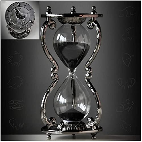 Schwarz Antike Sanduhr - 30 Minuten Vintage Metall Sanduhr Timer 12 Sternbildern Sand Uhr Zeitmesser Glas Timer Für Zuhause,Schreibtisch,Bürodekoration Handwerk Kreatives Geschenk Aries von QMZDXH