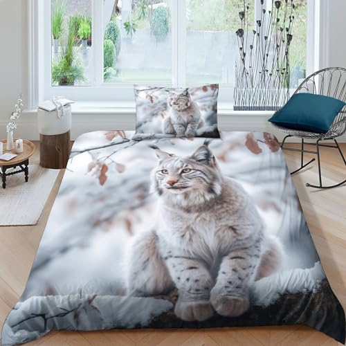 Bobpussypussycat Bettbezug Satin Steppdeckenbezug Reißverschluss Bed Linen Sets Verschiedene Größen Luchs Bettdeckenbezug Wärme Zum Schlafen Quilt Cover Set Single（135x200cm） von QMena
