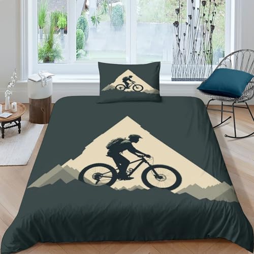 Mountain Bikes Race Bettwäsche Set Komfortabel Contests Quilt Cover Set Weichs Bettdeckenbezug Reißverschluss Bed Linen Sets Farbig Bettbezug Für Jungen Und Mädchen Single（135x200cm） von QMena