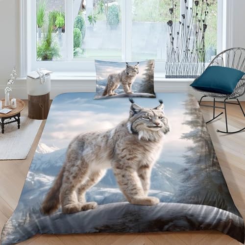 QMena Bobpussypussycat Bed Linen Sets Luchs Bettbezug Microfaser Baumwolle Bettwäsche Set Mikrofaser Mit Reißverschluss Für Erwachsene Und Kinder Single（135x200cm） von QMena