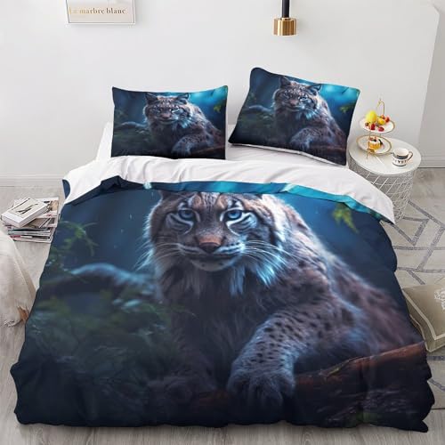 QMena Bobpussypussycat Bettwäsche Atmungsaktiv Bettdeckenbezug Verschiedene Größen Luchs Bettbezug Luxuriös Duvet Cover Set Reißverschluss Bed Linen Sets Double（200x200cm） von QMena