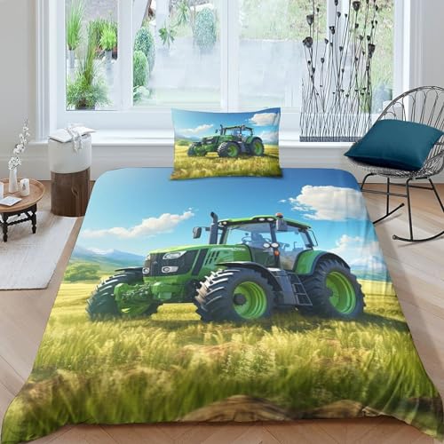 QMena prairies Bedding Set Kissenbezug Traktor Bettdeckenbezug Verstecktes Scharnier Bettbezug Atmungsaktiv Duvet Cover Set Baumwolle Steppdeckenbezug Single（135x200cm） von QMena