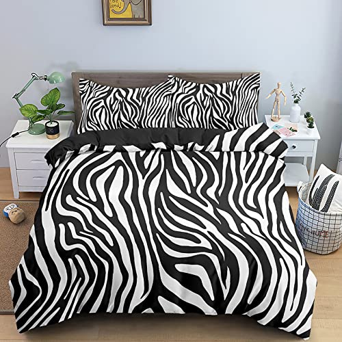 QNDYH Bettwäsche 135x200 schwarz-weißes Zebramuster Bettwäsche Sets Mikrofaser, Bettbezüge mit Reißverschluss Weicher Schließung + 2 Kissenbezug 80x80 cm, für Kinder Jungs Mädchen von QNDYH