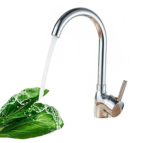 Küchenarmaturen, Mischbatterie für heißes und kaltes Waschbecken, Waschtischarmatur mit 360° drehbarem Auslauf, Schwanenhals-Wasserhahn aus massivem Messing, verchromter Wasserhahn, 1/2-Zoll-Schlauch, von QNGSAK