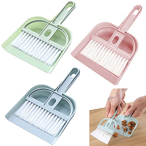 QNMD Kehrschaufel Aufbewahrung, 3 Stücke Kleiner Besen Und Kehrschaufel, Kleines Besen-Kehrschaufel-Set, Mini Besen Kehrschaufel, Mini Cleaning Broom Brush, für Schreibtische, Fenster, Böden von QNMD