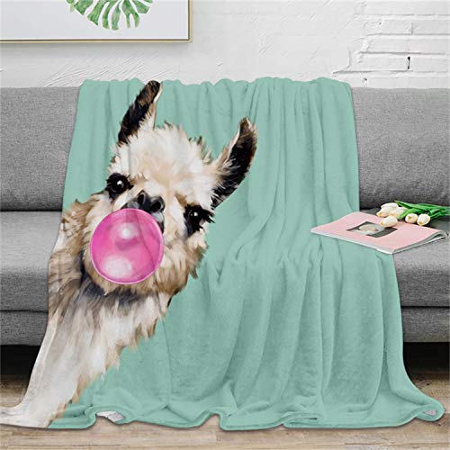 QNWLKJ Kuscheldecke Bubble Gum Sneaky Lama In Grün Warme Mikrofaser Weiche Blanket 150X200Cm von QNWLKJ