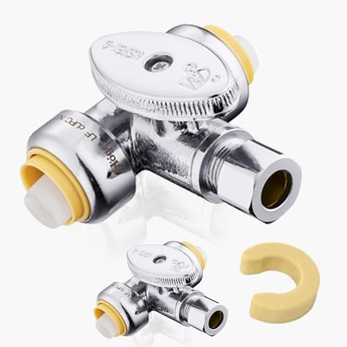 1/2 Zoll PEX Crimp-T-Absperrventil – 1/4-Drehung Wasserabsperrung mit Kompressionsauslass, verchromtes Messing for heißes/kaltes Wasser(2pack Push-fit) von QNZTUZLON