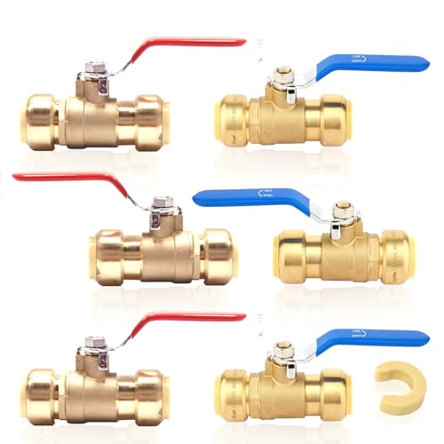Bleifreier Messing-Kugelhahn mit Steckverbindung – 1/2 Zoll und 3/4 Zoll – Werkzeuglose Absperrung for PEX/CPVC/Kupfer – Zertifiziert(1/2Inch 6Pack) von QNZTUZLON