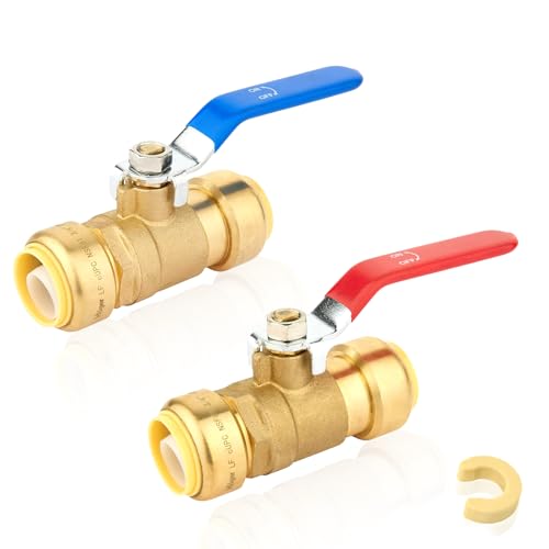 Bleifreier Messing-Kugelhahn mit Steckverbindung – 1/2 Zoll und 3/4 Zoll – Werkzeuglose Absperrung for PEX/CPVC/Kupfer – Zertifiziert(1Inch 2Pack) von QNZTUZLON