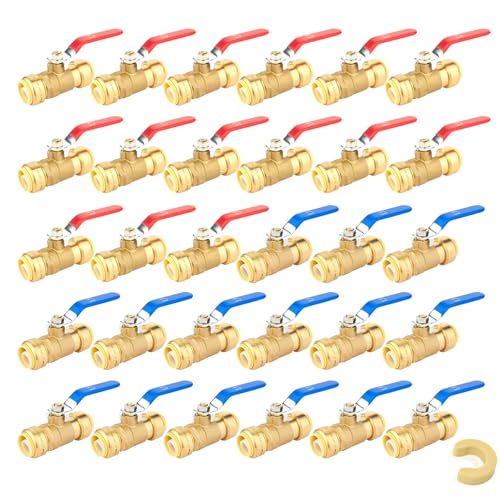 Bleifreier Messing-Kugelhahn mit Steckverbindung – 1/2 Zoll und 3/4 Zoll – Werkzeuglose Absperrung for PEX/CPVC/Kupfer – Zertifiziert(1Inch 30Pack) von QNZTUZLON