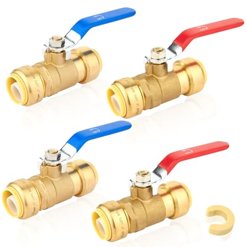 Bleifreier Messing-Kugelhahn mit Steckverbindung – 1/2 Zoll und 3/4 Zoll – Werkzeuglose Absperrung for PEX/CPVC/Kupfer – Zertifiziert(1Inch 4Pack) von QNZTUZLON