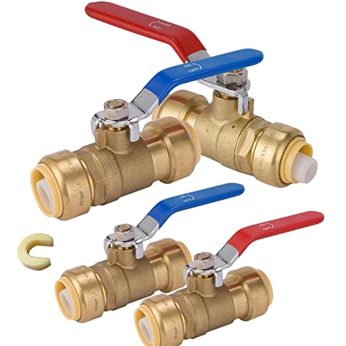 Bleifreier Messing-Kugelhahn mit Steckverbindung – 1/2 Zoll und 3/4 Zoll – Werkzeuglose Absperrung for PEX/CPVC/Kupfer – Zertifiziert(3/4Inch 4Pack) von QNZTUZLON