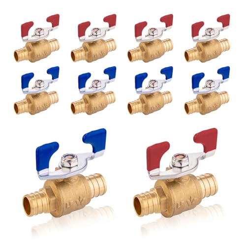 PEX Crimp-Kugelhahn, 1/2 Zoll und 3/4 Zoll, Absperrventil mit vollem Durchgang und Griff for heißes und kaltes Wasser – langlebiges DZR-Messing(10pack 3/4Inch) von QNZTUZLON