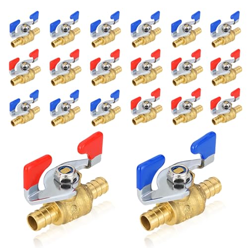 PEX Crimp-Kugelhahn, 1/2 Zoll und 3/4 Zoll, Absperrventil mit vollem Durchgang und Griff for heißes und kaltes Wasser – langlebiges DZR-Messing(20pack 1/2Inch) von QNZTUZLON