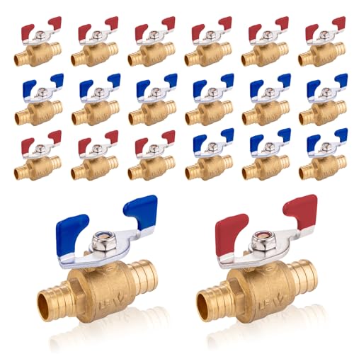 PEX Crimp-Kugelhahn, 1/2 Zoll und 3/4 Zoll, Absperrventil mit vollem Durchgang und Griff for heißes und kaltes Wasser – langlebiges DZR-Messing(20pack 3/4Inch) von QNZTUZLON