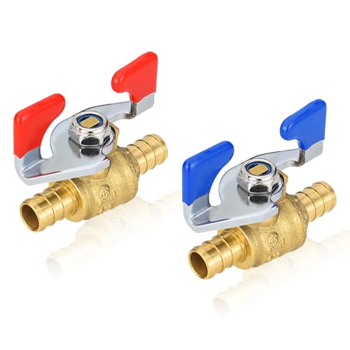 PEX Crimp-Kugelhahn, 1/2 Zoll und 3/4 Zoll, Absperrventil mit vollem Durchgang und Griff for heißes und kaltes Wasser – langlebiges DZR-Messing(2pack 1/2Inch) von QNZTUZLON