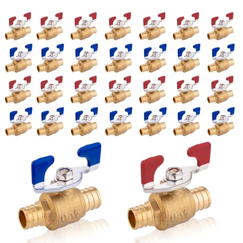 PEX Crimp-Kugelhahn, 1/2 Zoll und 3/4 Zoll, Absperrventil mit vollem Durchgang und Griff for heißes und kaltes Wasser – langlebiges DZR-Messing(30pack 3/4Inch) von QNZTUZLON