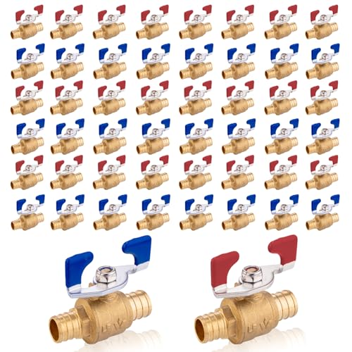 PEX Crimp-Kugelhahn, 1/2 Zoll und 3/4 Zoll, Absperrventil mit vollem Durchgang und Griff for heißes und kaltes Wasser – langlebiges DZR-Messing(50pack 3/4Inch) von QNZTUZLON
