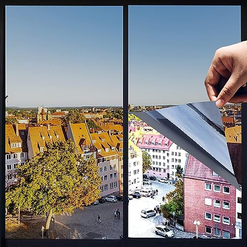 Spiegelfolie Fenster Sichtschutz Fensterfolie Selbstklebend, Sonnenschutz spiegelfolie 99% UV-Schutz Energiesparende Reflektierende Wärmeisolierung für Innen oder Außen Wohnzimmer Büro (90 * 400 cm) von QOCO