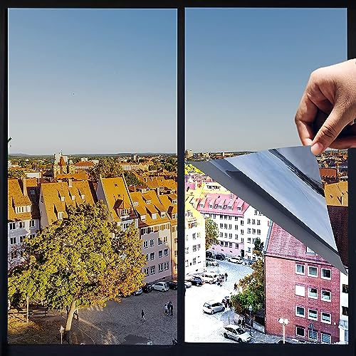 Spiegelfolie Selbstklebend Sichtschutzfolie für Fenster, Sonnenschutz Reflektierend Fensterfolie Wärmeisolierung 99% UV-Schutz Scheibenfolie Für Zuhause Büro Wohnzimmer Silber (40 x 400 cm) von QOCO