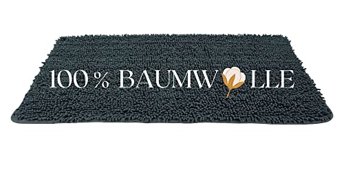 QOENIQ Badematte 100% Baumwolle Badematte 120 x 70 cm Badvorleger Badteppich rutschfest (Anthrazit) von QOENIQ