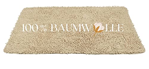 QOENIQ Badematte 100% Baumwolle Badematte 120 x 70 cm Badvorleger Badteppich rutschfest (Beige) von QOENIQ