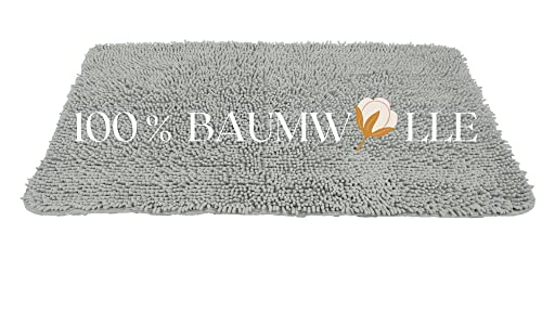 QOENIQ Badematte 100% Baumwolle Badematte 120 x 70 cm Badvorleger Badteppich rutschfest (Grau) von QOENIQ