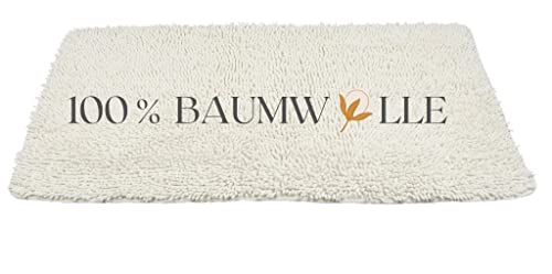 QOENIQ Badematte 100% Baumwolle Badematte 120 x 70 cm Badvorleger Badteppich rutschfest (Weiss) von QOENIQ