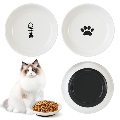 Katzennapf Keramik mit Rutschfestem Gummiboden:3 Stück Flacher breiter Futter- und Wassernapf für Kätzchen - Anti Whisker Fatigue Katzengeschirr Set Katzennapf Keramik mit Rutschfestem Gummiboden:3 Stück Flacher breiter Futter- und Wassernapf für Kätzchen - Anti Whisker Fatigue Katzengeschirr Set von QOEOTUY