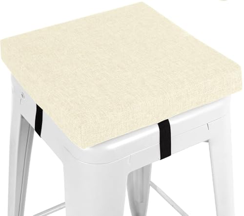 Barhocker Kissen 35x35 30×30 25×25 40×40 28×28, Leinen Kleinen Stuhl Sitzpolster Mit Krawatten rutschfeste Unterseite Memory Foam for Stapelbar Hocker Cafe Bistro Esszimmer Küche(Beige,40x40x8cm) von QOEUIUJ