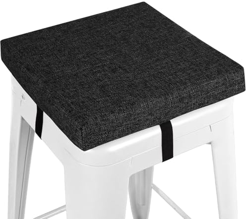 Barhocker Kissen 35x35 30×30 25×25 40×40 28×28, Leinen Kleinen Stuhl Sitzpolster Mit Krawatten rutschfeste Unterseite Memory Foam for Stapelbar Hocker Cafe Bistro Esszimmer Küche(Schwarz,33x33x5cm) von QOEUIUJ