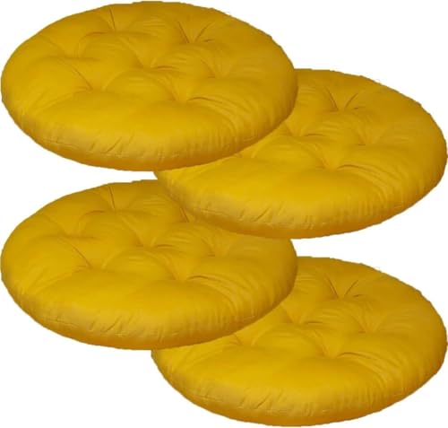 QOEUIUJ Rundes Stuhl-Sitzkissen, 40×40×5 cm, Esszimmerstuhlkissen, 2/4/6/8 Stück, Outdoor-Rattan-Möbel, Sitzmatte for Wohnzimmer, Büro, Garten, Terrasse,Küche, Esszimmer(Gelb,Set of 4) von QOEUIUJ